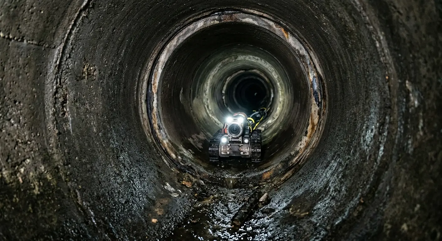Robotic sewer camera inspecting pipe interior for Sewer Line Cleaning in New Gloucester